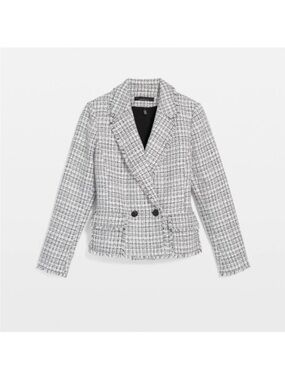 White House Black Market Black and White Tweed Double-Breasted Blazer